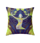 Meadows Mirage Indoor Pillow on a cozy reading nook chair.